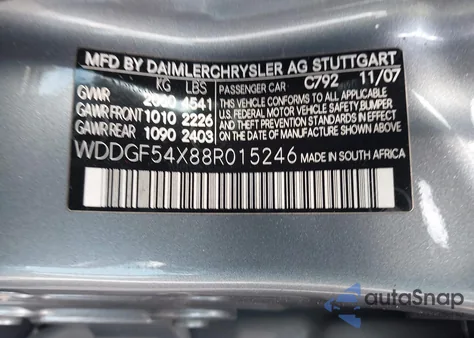 2008 Mercedes-Benz C 300 Luxury/Sport из США, поврежденный, VIN WDDGF54X88R015246